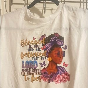 An XL women’s white Christian t shirt